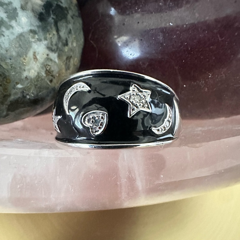Beautiful 14k White Gold Celestial & Heart Ring 🌙⭐️🤍